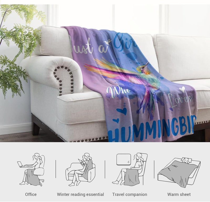Levens Hummingbird Blanket Gifts for Girls Women 50"x60" Just A Girl Who Loves Hummingbirds Throw Blankets Decor for Couch Home, Funny Hummingbirds Soft Flannel Birthday Gifts for Hummingbird Lovers - Image 3